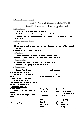 Giáo án Tiếng Anh Lớp 6 - Unit 5 Natural wonders of the world - Period 3 Getting started